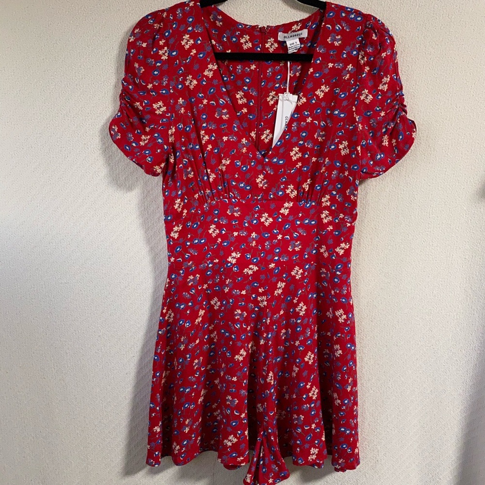 Glamorous Viscose Red Floral Skort Dres-S
